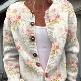Pia | Cardigan mit pinken Blumen und grünen Blättern