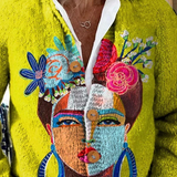Andrea | Cardigan mit Frida-Porträt in Ölgemälde-Optik