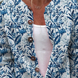 Anke | Eleganter Cardigan mit blau-weißem Blumenmuster