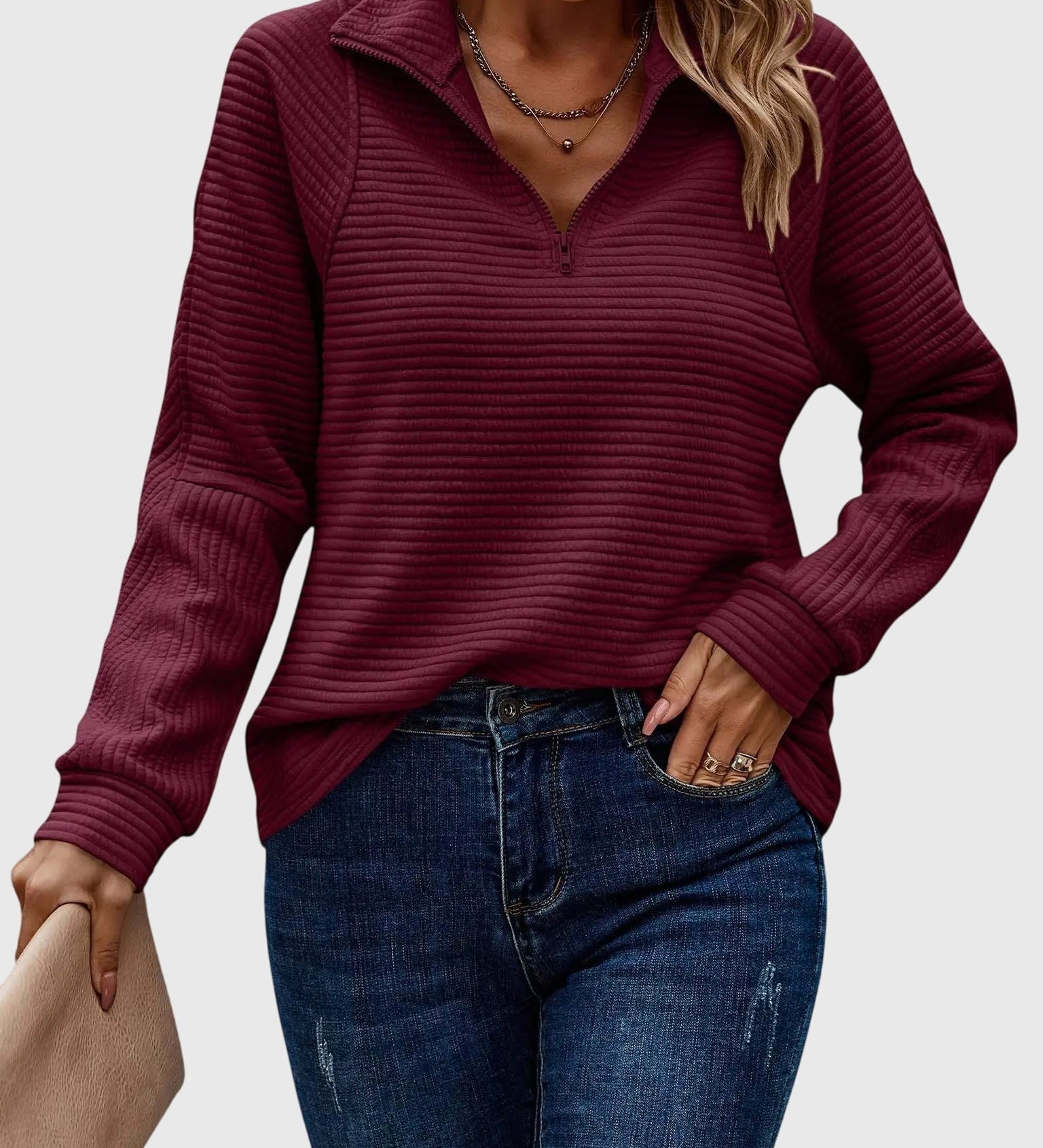 Nora | Eleganter Pullover mit halbem Reißverschluss
