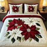 3-delige gewatteerde dekbedovertrekset - Winter Poinsettia's