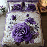 3-delige gewatteerde bedset - Pruimroze