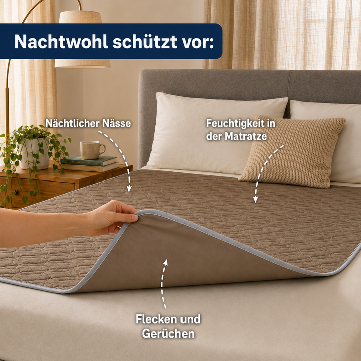 Nachtwohl | Waschbare Schutzauflage für Bett &amp; Stuhl – saugfähig und leise