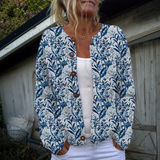 Anke | Eleganter Cardigan mit blau-weißem Blumenmuster