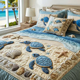 3-delige gestikte dekbedovertrekset - Ocean Waves