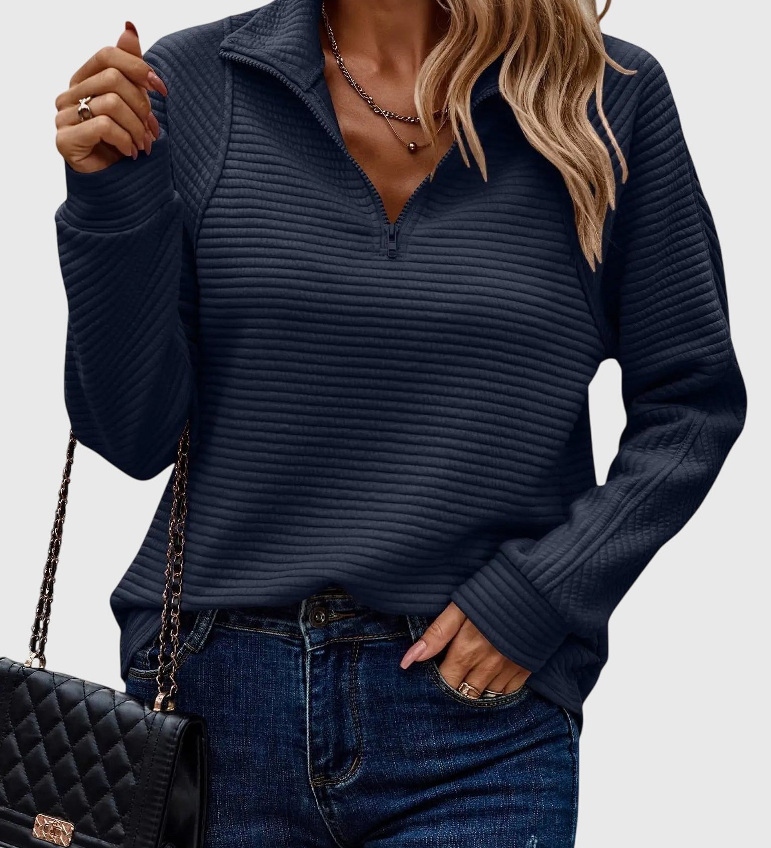 Nora | Eleganter Pullover mit halbem Reißverschluss